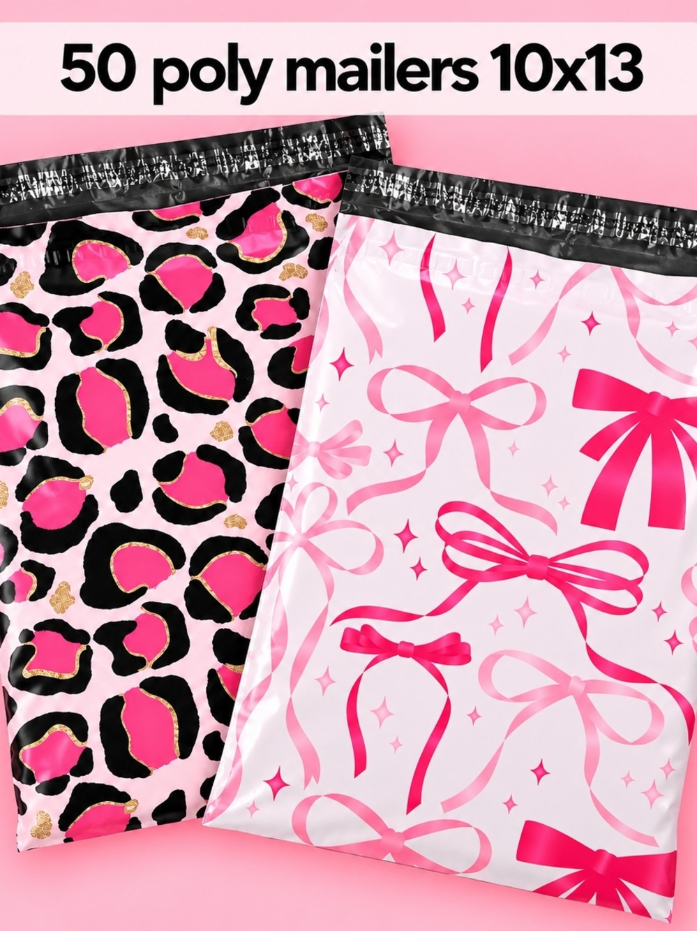Pink Patterned Poly Mailer Set - 50 Pack